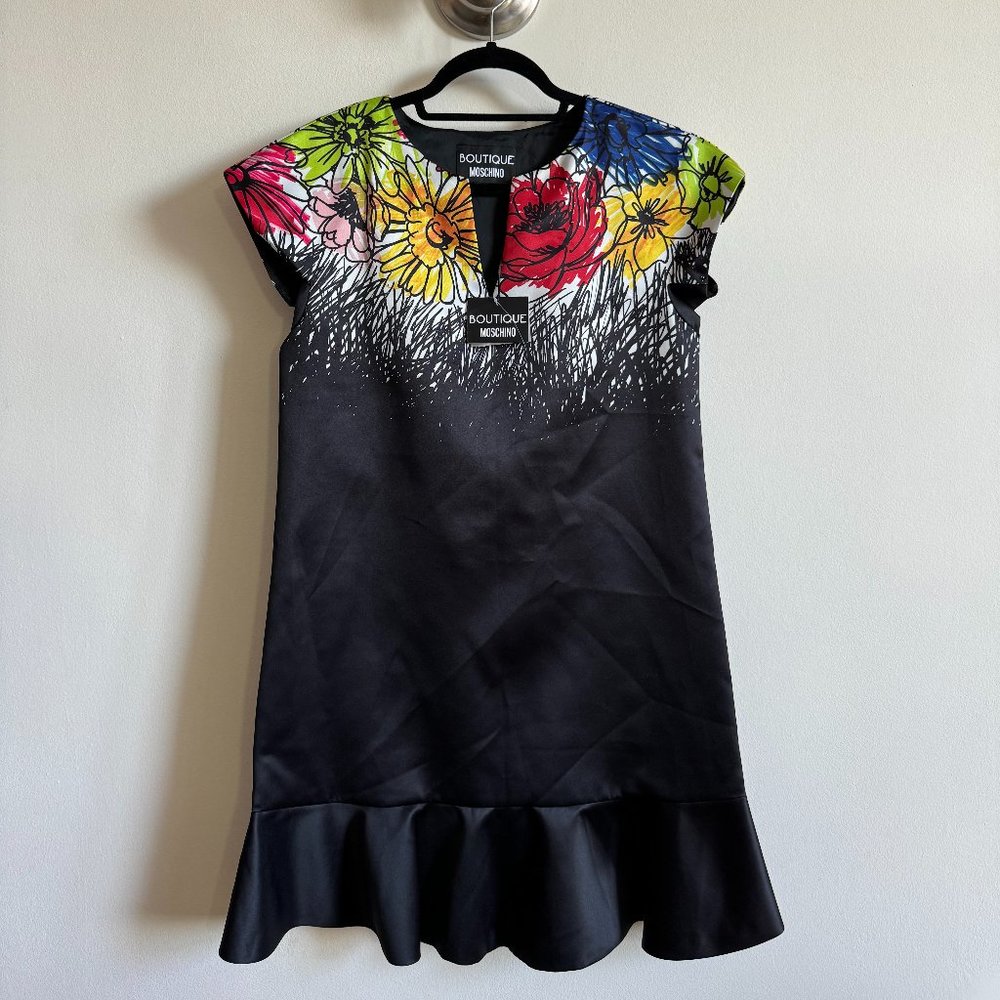 NWT Moschino dress with frills and floral scribble patterns